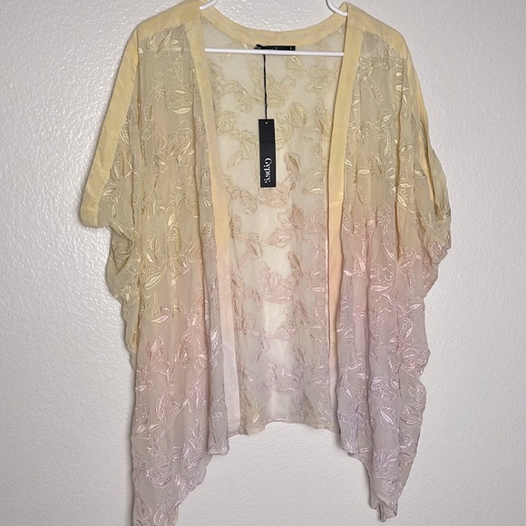 Gypsy 05 Sweaters - Gypsy 05 Ombré Embroidered Chiffon Kimono Small Yellow Pink Purple